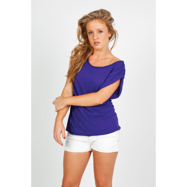 Ladies Wide and Distressed Rib Neck Tee